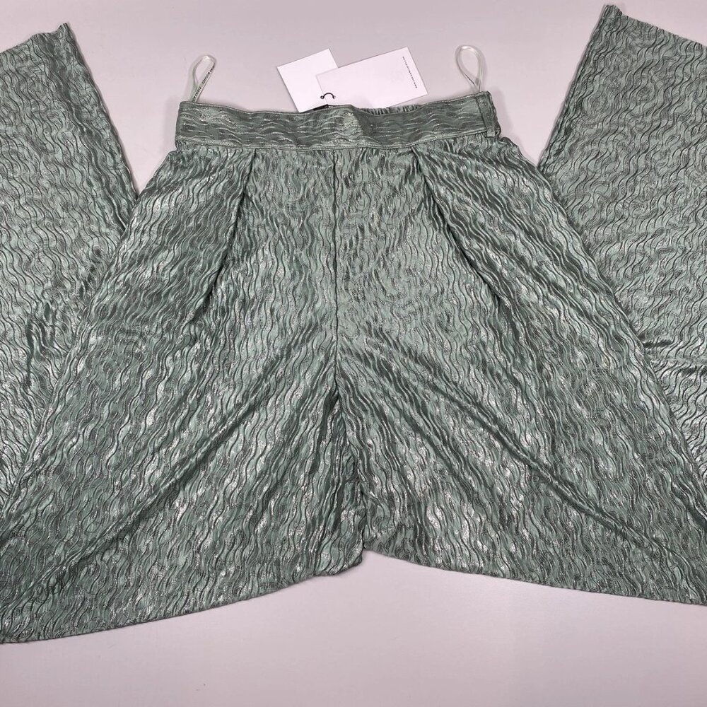 NEW SABINA MUSAYEV Robins Wide-Leg Pants – Smoked Sage Green/Silver – Size S